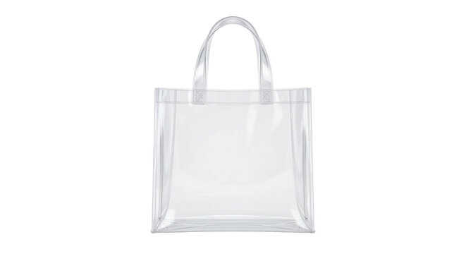 Clear transparent vinyl tote bag on transparent background