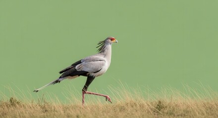 Obraz premium Elegant Secretary Bird Walking Through Grassland in Natural Habitat