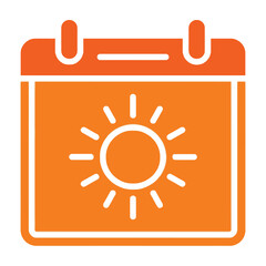 Sunny day calendar icon with bright orange background and white sun symbol