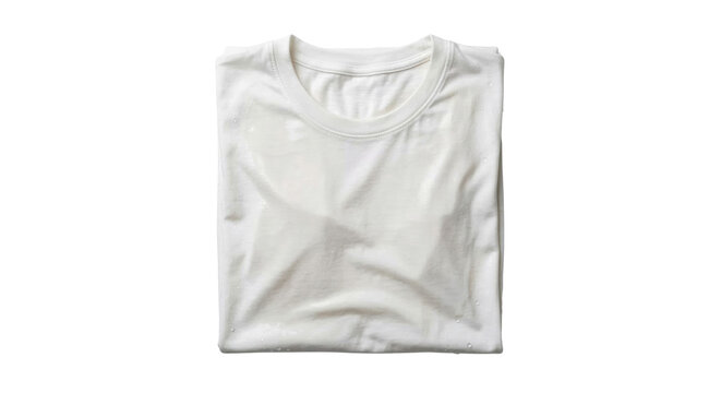Folded white cotton t-shirt on transparent background