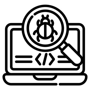debug. This is a vector single icon with a dashed line style. It is suitable for various purposes, including website design, mobile app design, and logo design.