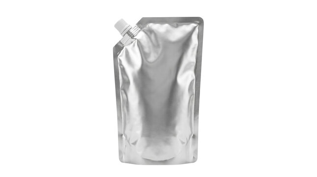 Silver foil spout pouch mockup on transparent background