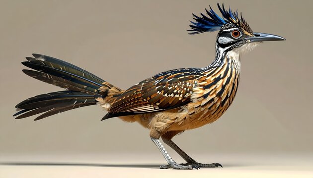 Greater Roadrunner Bird Standing on a Plain Background.