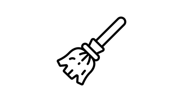 Modern linear icon animation of traditional broomstick tool