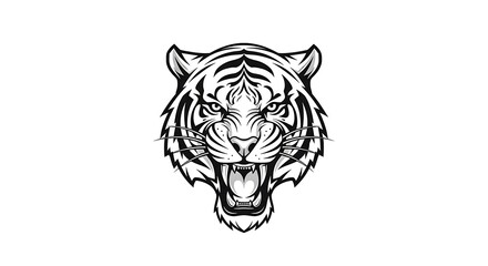Obraz premium Tiger Black and White Striking Illustration Isolated on White