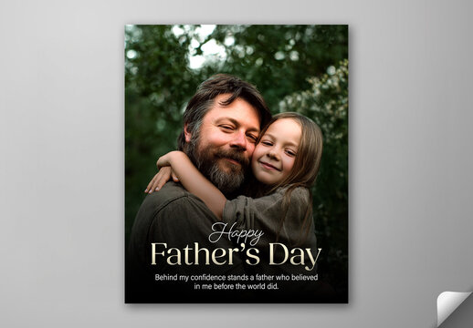 Editable Happy Fathers Day Social Media Post Template Design with Smiling Father and Daughter Hugs at Outdoor.