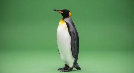 Obraz premium Cute Emperor Penguin Standing on Ice Surface with Clear Green Background