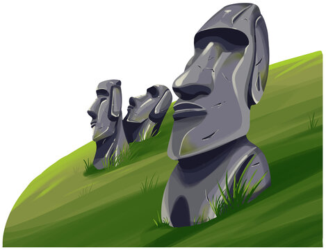 Easter Island Moai Statues Illustration