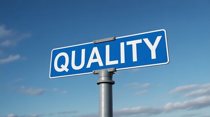 Obraz premium Blue street sign with 'QUALITY' text on metal pole