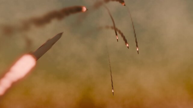 Multiple missiles launch in the sky attack for war defense