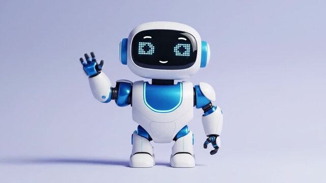 Video of minimalist AI helper robot icon transforming into animated character, smart automation and conversational technology concept for marketing visuals with flat illustration evolving into