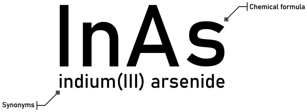 Indium (III) arsenide chemical formula and synonyms with callout titles