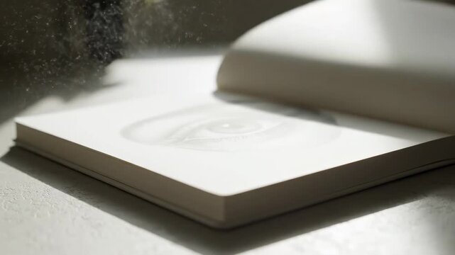 This video features a sketchbook page flip transition from blank paper to drawing reveal, creative process concept, artistic inspiration theme, and minimal studio aesthetic for modern branding.