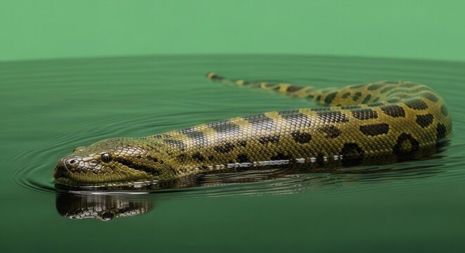Close-Up of a Natural Python Snake Swimming in Calm Water for Wildlife Photography
