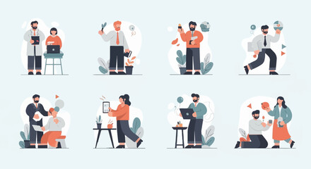 Fototapeta premium Modern professionals engaged in diverse tasks and collaborative efforts