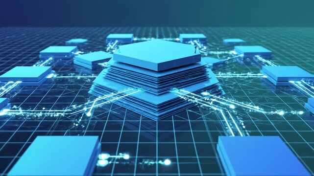 This video features Algorithm Flow Animation &ndash; Moving logic blocks, schematic motion, highlighting software development process, data architecture visualization and digital transformation concept for