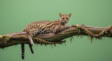 Fototapeta premium Beautiful Wild Leopard Resting on Tree Branch in Natural Environment