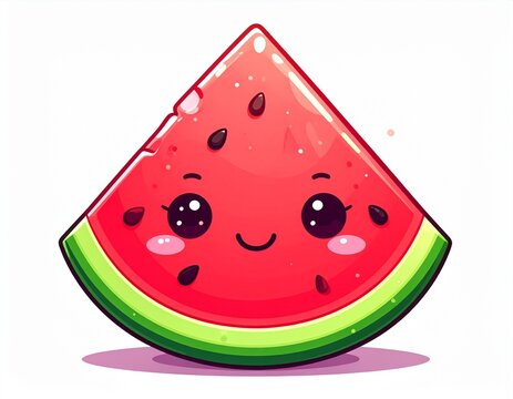 Cute kawaii watermelon slice character with glossy texture and cheerful expression in 3D cartoon style