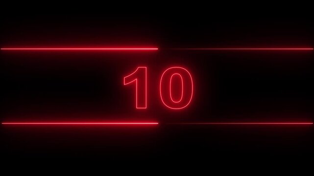 Neon countdown from 15 to 0 seconds. glowing blue digital timer on black background. 4K