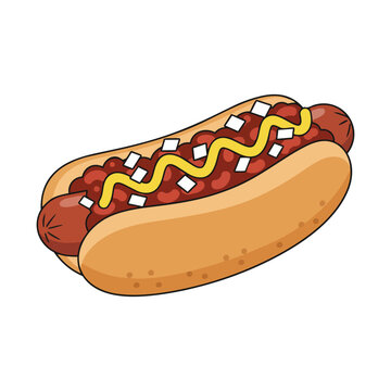 A delicious chili dog topped with yellow mustard and diced white onions on a soft toasted bun