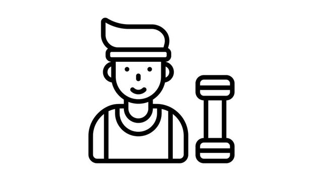 Ready to use line icon animation of gym trainer with dumbbell