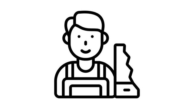 Get a sight of this latest line icon animation of carpenter with a saw