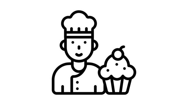 Check out our premium line icon animation showing baker with cupcake