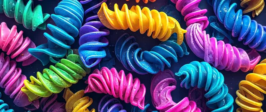 Food Art And Fun Concept Colorful Rotini Pasta Background Rainbow Colored Fusilli Pasta Food Industry Culinary.