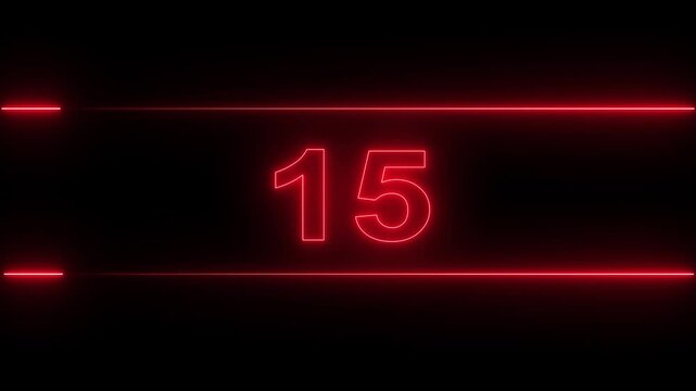 Neon countdown from 20 to 0 seconds. glowing blue digital timer on black background. 4K