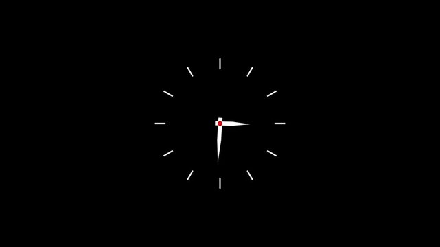 12 hours clock dial loop, twenty-four hours time lapse animation. Twelve hours clock run, moving time arrows. Hours appear on a white background