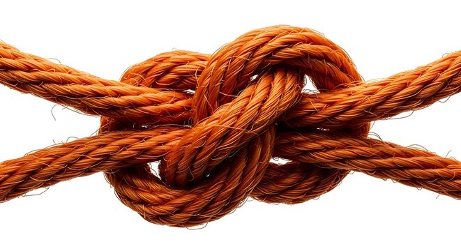 Close up of knotted rope on white background abstract concept image