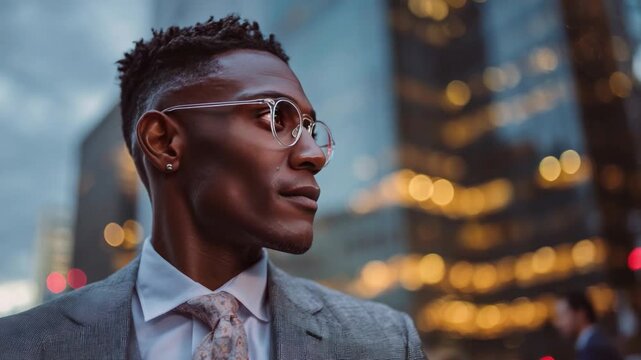 Urban Elegance: A distinguished individual, exuding confidence, is captured amidst the metropolitan backdrop of the city, perfectly embodying modern sophistication and urban grace.