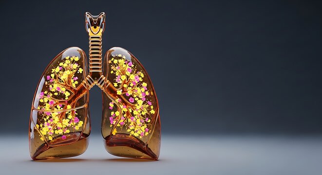 Conceptual anatomical illustration of lungs with glowing internal structures