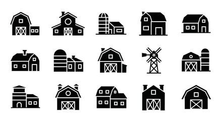 minimalist flat vector illustration set of farm and barn icons arranged in a clean grid layout. © MOCHRABBUL