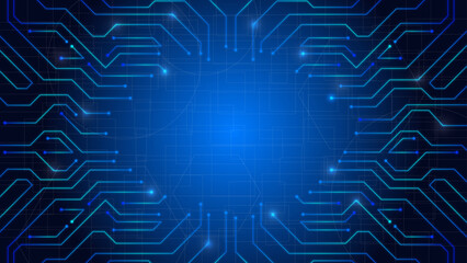 デジタル回路テクノロジー背景（青色基板ラインのハイテクデザイン素材）