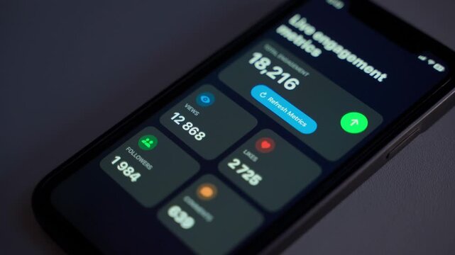 Phone screen showing block activity in real time. Growth of views and subscribers
