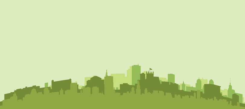 Green panoramic poster of the city skyline with solid background buildings on a hilly terrain of ASUNCION, PARAGUAY
