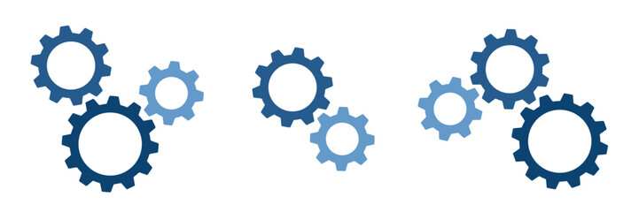 Composition of gears set fill blue colors. Vector