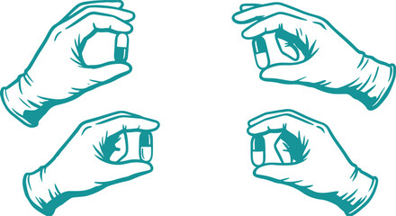 Fototapeta premium Hand Drawn Hand Holding Pill Set Vector Illustration, Medical Capsule Sketch Collection.