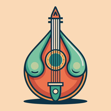 Stylized Mandolin Musical Instrument Illustration