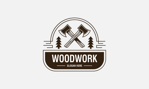 Vintage cross axe carpentry logo template, vector design illustration. Classic retro carpentry logo concept, lumberjack.