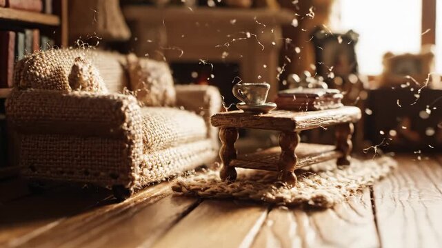 This video features a Dollhouse Interior &ndash; Miniature room setup, soft lighting, cozy handcrafted d&eacute;cor, detailed tiny furniture, and charming home lifestyle aesthetic for creative design concepts.