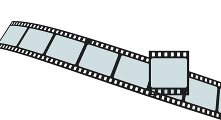 Curved film strip roll with empty frames representing cinema movie industry photography and video production concepts on white.