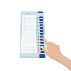 Vector illustration of a hand with indelible ink marking voting on an Electronic Voting Machine (EVM) for Indian elections, democracy concept