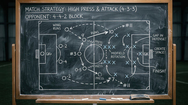 Strategic Soccer Tactics Chalkboard Illustration for Game Planning and Training