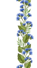 Fototapeta premium Serene Blue Flower Border: Botanical Illustration