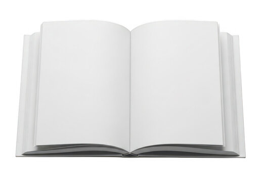 Open book with blank pages displayed at a slight angle on transparent background