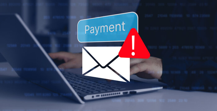 Online payment failed error on laptop screen &ndash; banking transaction declined security alert concept.