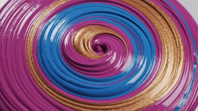 Video of professional hair dye cream blending into dynamic colorful spiral, cosmetic formulation and personal care theme.