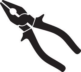 Black silhouette of combination pliers with serrated jaws and insulated handles on a white background